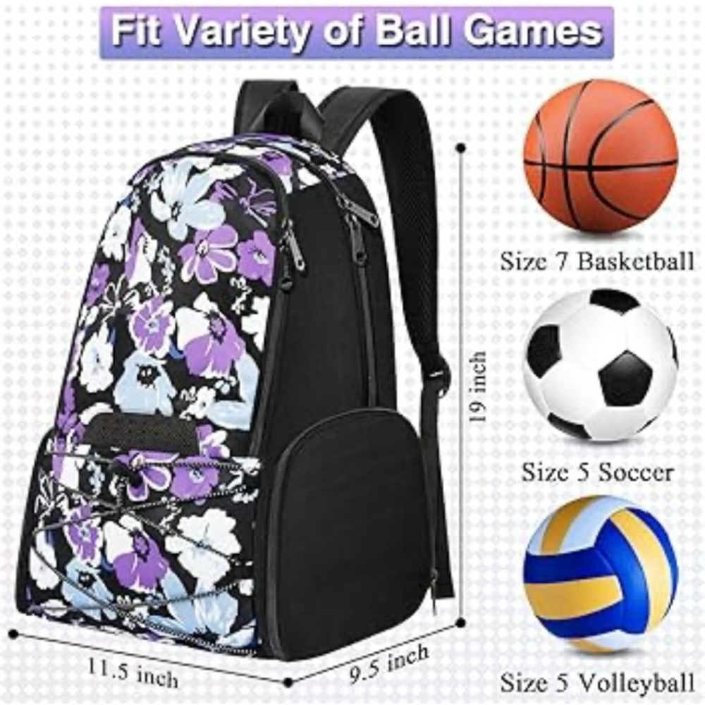 Purple Floral Multi Sport Backpack with Ball Holder